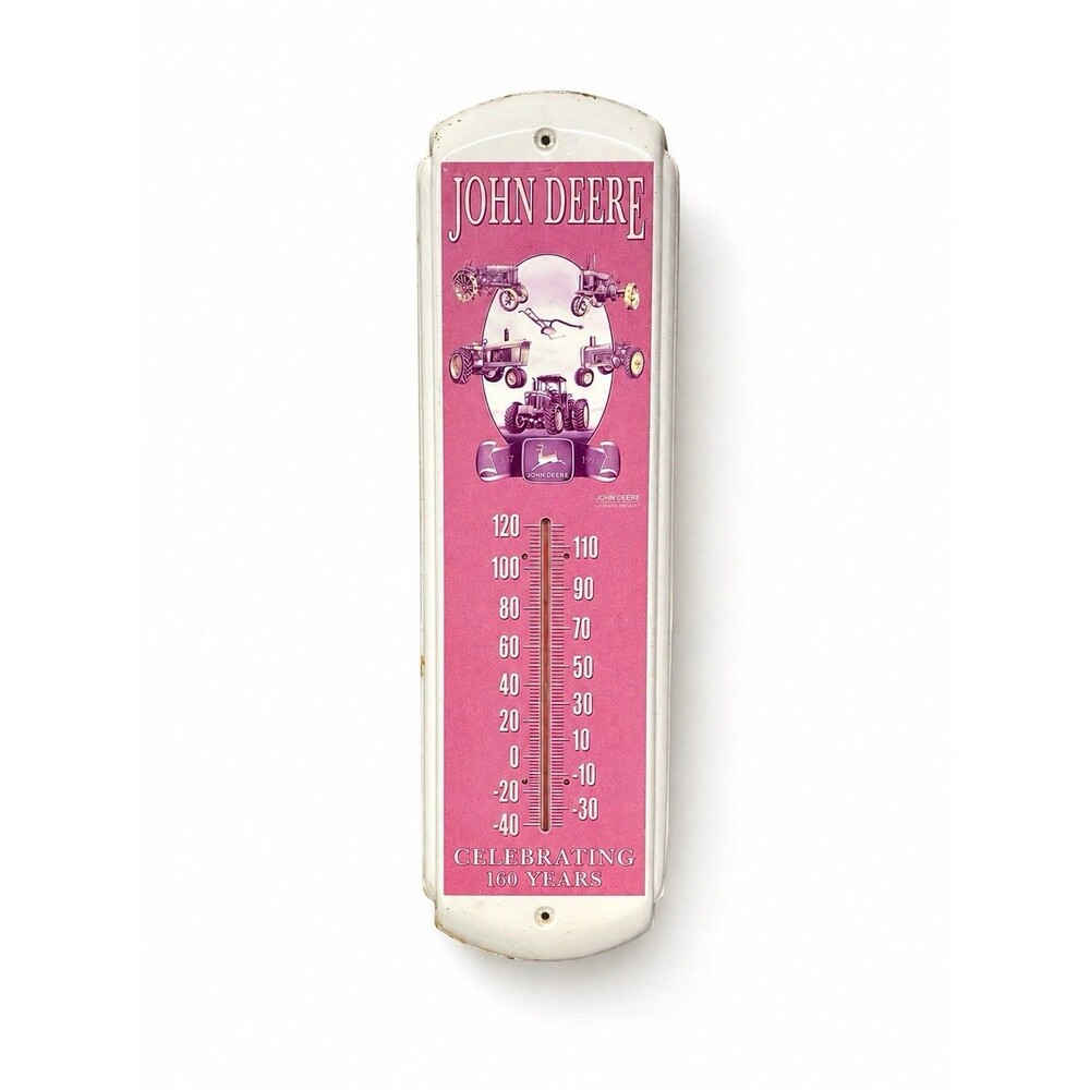 VTG 1997 John Deere Thermometer Celebrating 160 Years Pink Tractor Metal